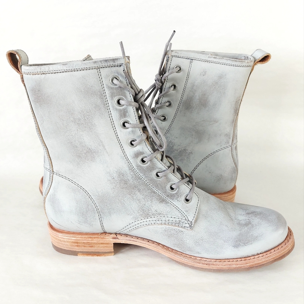 Frye Veronica Combat Boot Mid-Calf Laceup Women Size 11 Silver Burnished Leather - Picture 5 of 16